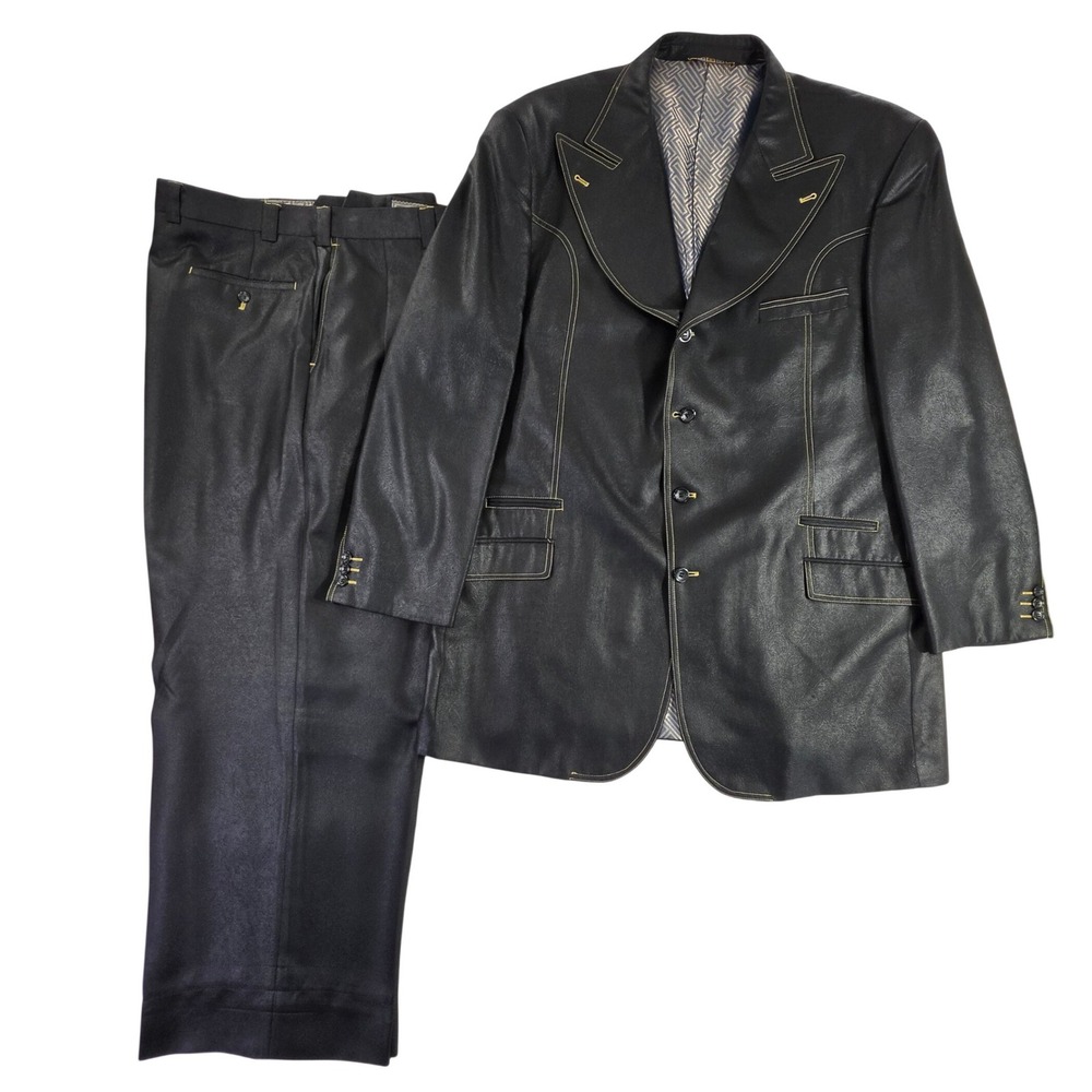 Mecca Black Suit 50L 46W Four Button Double Pleats Contrast Stitch S75114V